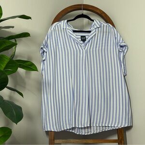 Gap XXL Blue White Striped Collared Short Sleeve Popover Blouse
